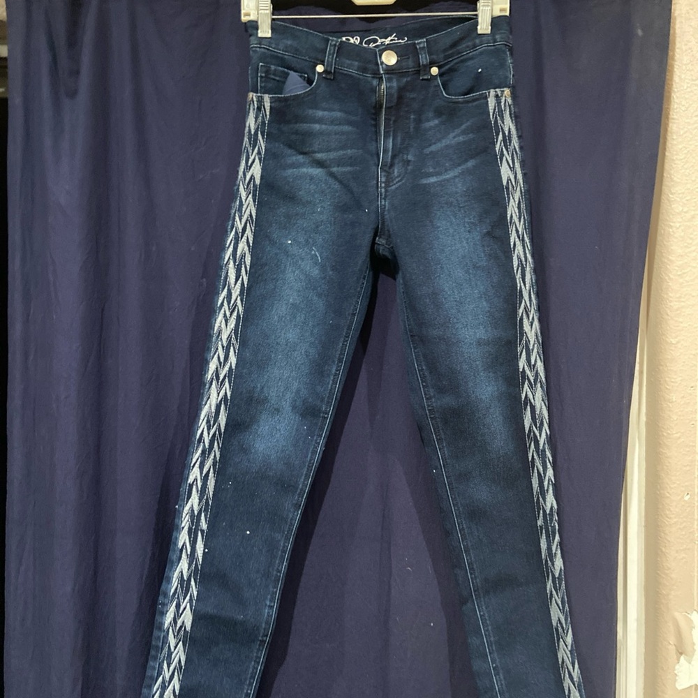 DG2 by Diane Gilman Navy Jeans with Chevron Stripes